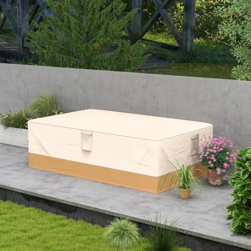 Funda Protectora para Muebles de Jardín 275x208x78 Tela Oxford 600D Impermeable Cubierta para Sofás Mesas Exterior con 4 Ventilaciones 5 Asas y Cordón de Tracción Beige