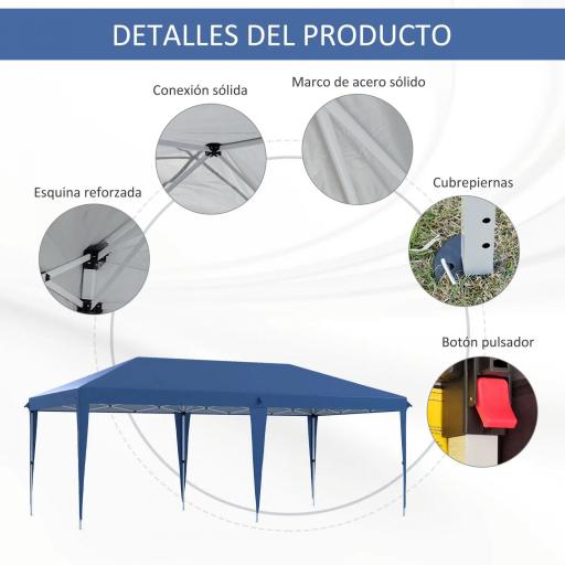 Carpa Plegable 6x3 m con Altura Ajustable en 3 Niveles Bolsa de Transporte Anti-UV y Marco de Acero Azul [4]