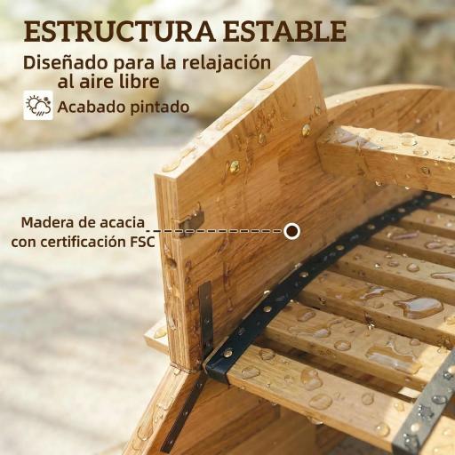 Conjunto de 2 Sillas Mecedoras de Jardín de Madera Ergonómica Plegable con Diseño Listonado 60x156x77 cm Natural [5]