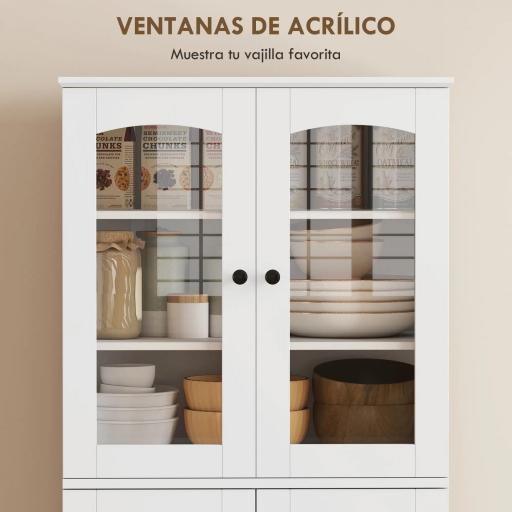 Armario Despensa Cocina con 4 Puertas con 8 Compartimentos 10 Estantes Alacena Moderna con 4 Estantes Ajustables Blanco [3]