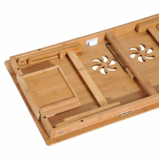 Mesa de Ordenador Portátil Bambú Bandeja de Cama Desayuno Plegable Reclinable Altura Ajustable Soporte Escritorio de regazo 1 Cajón 72x35x22-30cm [3]