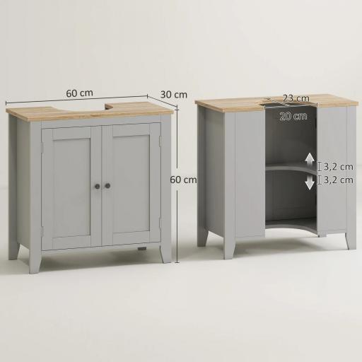 Mueble para Debajo del Lavabo Armario Bajo con 2 Puertas y Estante Ajustable Estilo Moderno 60x30x60 cm Gris [1]