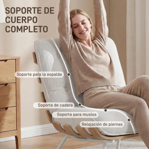 Butaca de Salón Tapizada en Lino con Asiento Acolchado Soporte con Listones Estructura de Acero Crema [4]