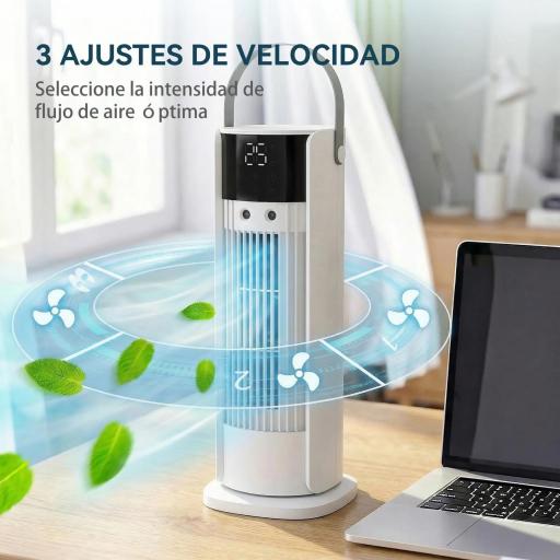 Ventilador de Escritorio con Niebla Luz RGB3 Velocidades Oscilación de 90° Temporizador de 10H Control Remoto Blanco [3]