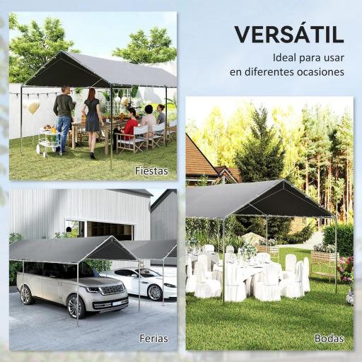 Carpa Garaje para Coche 3x6 m Cochera Portátil Impermeable con Toldo de Tela PE y Marco de Acero Galvanizado Gris [4]