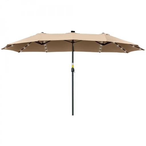 Sombrilla Doble 450x265x240 cm con 48 Luces LED Manivela Protección Solar para Terraza Balcón Piscina Caqui [10]