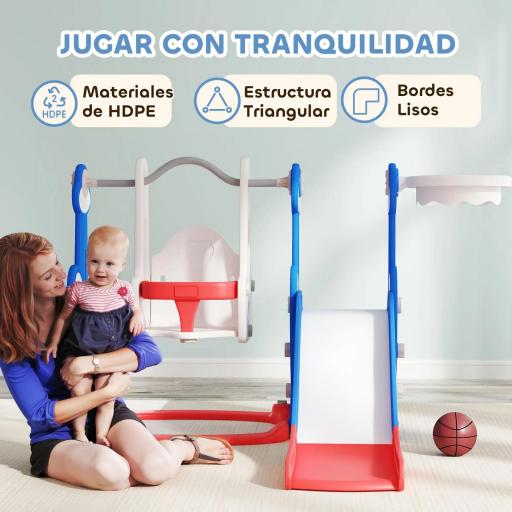  4 en 1 Parque Infantil Interior para +18 Meses Conjunto con Trepador y Canasta con Temática de Cohete Multicolor [4]
