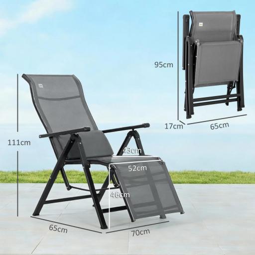 Tumbona Plegable de Jardín Tumbona Gravedad Cero con Respaldo Ajustable en 9 Posiciones con Cojín 70x65x111 cm Gris [1]