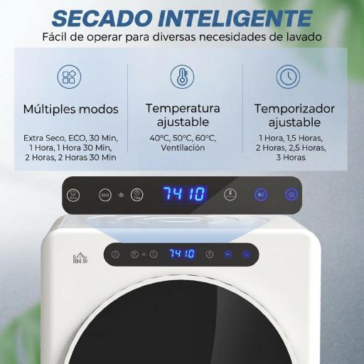 Secadora de Evacuación 5 KG 1000W Función Antiarrugas Función Esterilizar Temporizador Pantalla LED Táctil Blanco [4]