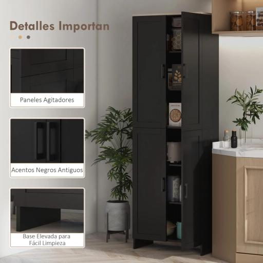 Alacena de Cocina Armario de Almacenaje Multifuncional con 4 Puertas y Estantes Ajustables 60x30x170,5 cm Negro [2]