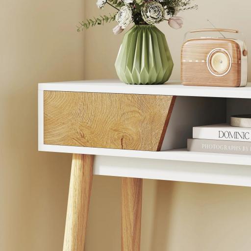 Consola de Recibidor con 2 Cajones Compartimento y Patas de Madera para Pasillo Entrada Entrada Salón Blanco [7]