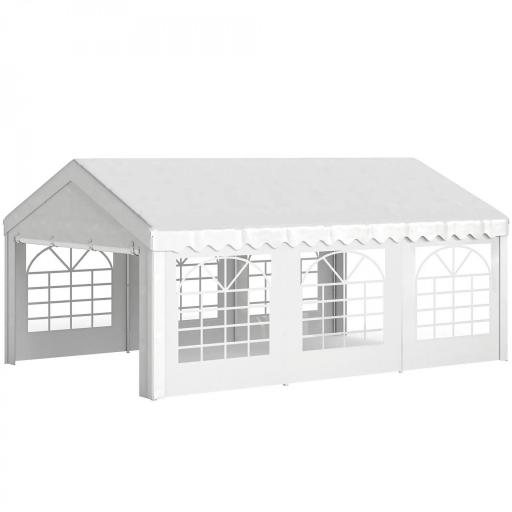 Carpa para Fiesta Cochera Gazebo 6x4m Pergola Cenador Pabellón 4 Paneles Laterales Ventanas Anti-UV para Eventos Bodas Acero PE Blanco [9]