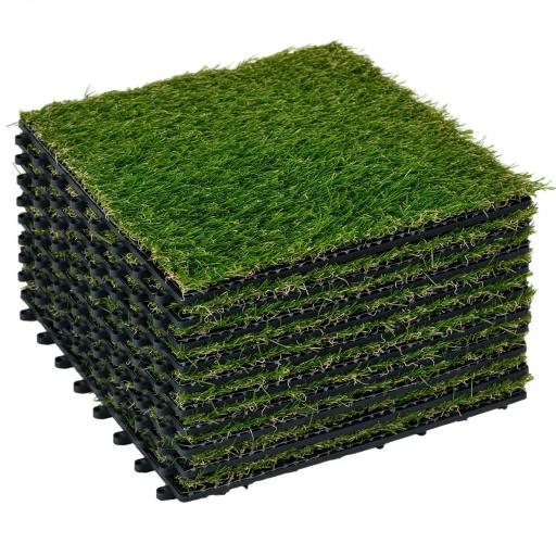 Césped Sintético de 10 Piezas Alfombra Césped Artificial 30x30 cm con Altura de Hierba 20 mm y Anti-UV Verde Oscuro [8]