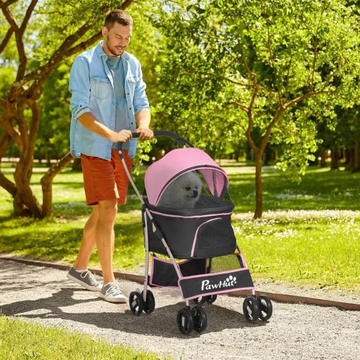 Carrito para Perros Pequeños 3 en 1 con Vagón Desmontable Cesta de Almacenaje Correas de Seguridad y Cojín Rosa