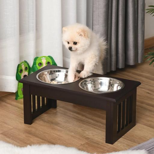 Comedero Elevado para Perros con 2 Cuencos Extraíbles de Acero Inoxidable 44x24x15 cm Marrón