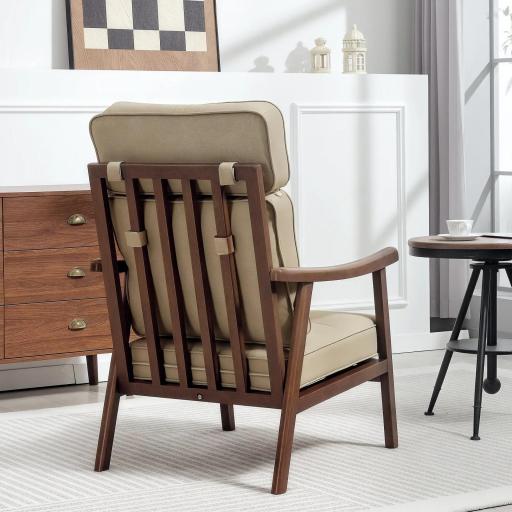 Sillón de Salón Tapizado en PU con Marco de Madera Cojines Acolchados Gruesos Caqui y Madera Nogal [7]