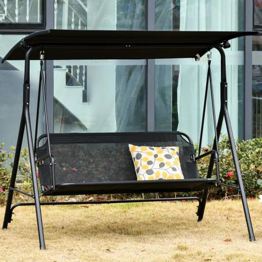Columpio de Jardín de Exterior de 2 Plazas Silla Balancín con Parasol Techo Ajustable en Ángulo Terraza Balcón Exterior Carga 200 kg 172x110x155 cm Negro