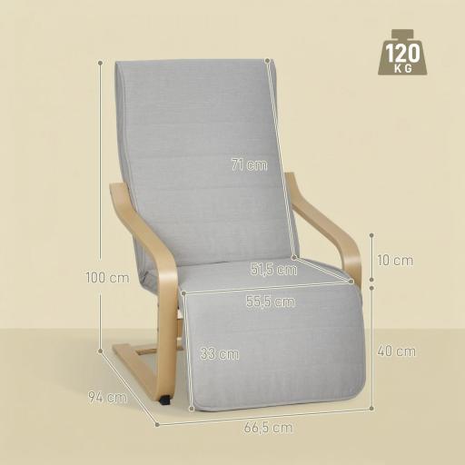 Sillón de Salón con Reposapiés Ajustable Butaca Tapizada en Lino Sintético para Oficina Dormitorio 66,5x94x100cm Gris [1]