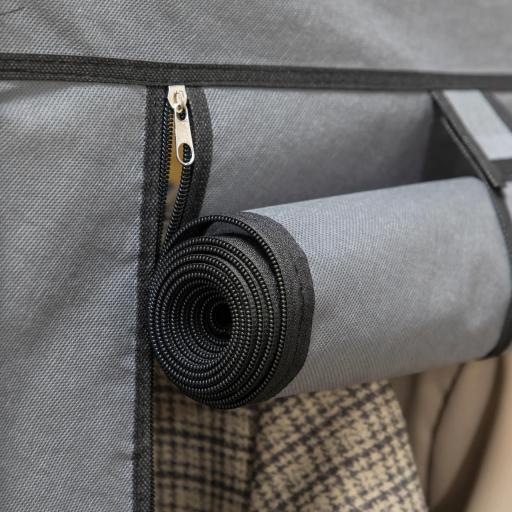 Armario de Tela Plegable Ropero Portátil con 8 Estantes y 2 Barras de Colgar para Dormitorio 125x43x162,5 cm Gris [3]