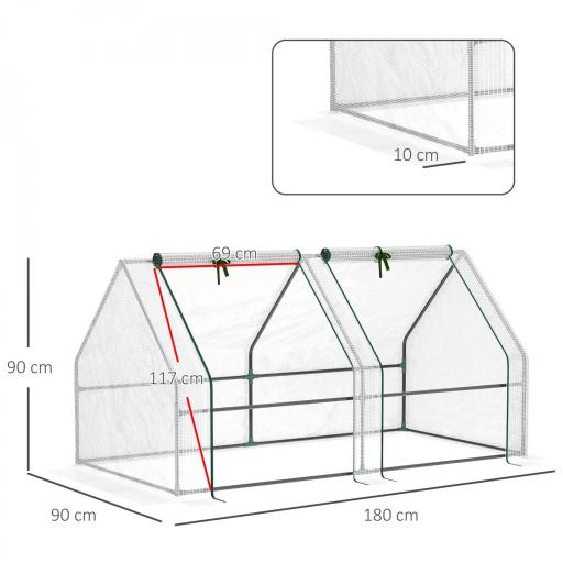 Mini Invernadero de Jardín Terraza 180x90x90cm Tipo Caseta Tubo de Acero con 2 Ventanas Enrollables Vivero Casero Blanco [3]