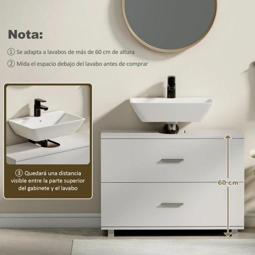 Mueble Bajo Lavabo con 2 Cajones Estilo Moderno para Lavabo sin Pedestal 80x30x60 cm Blanco [5]