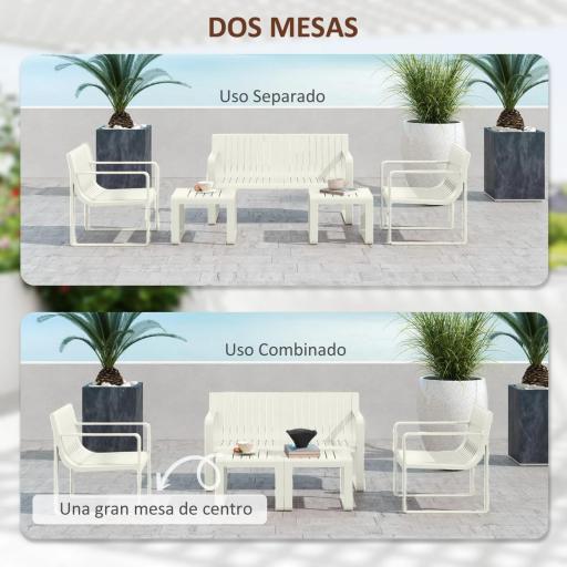 Conjunto de Jardín de 5 Piezas con Sofá de 2 Plazas Sillones y Mesas Diseño de Lamas Polipropileno Impermeable Anti-UV [5]