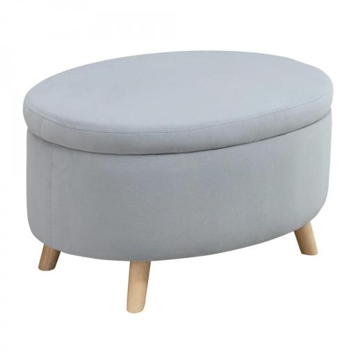 Puff Almacenaje Ovalado, Banco Almacenaje, 71x51,5x42 cm, Tapizado en Terciopelo, con Patas de Madera Maciza, Carga 120 kg, para Sala de Estar, Dormitorio, Entrada, Gris [2]