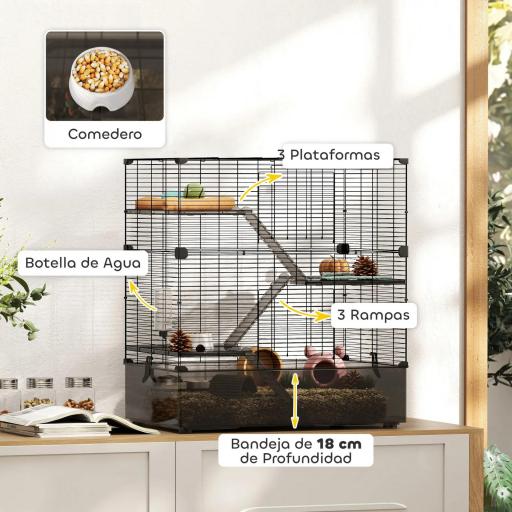 Jaula para Animales Pequeños con Múltiples Niveles Bandeja y Accesorios Incluidos 73x47x80 cm Negro [3]