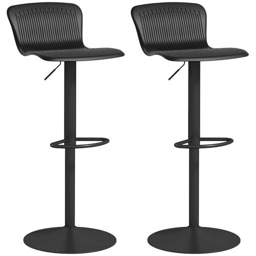 Conjunto de 2 Taburetes Altos de Cocina Giratorios con Respaldo y Altura Ajustable Carga 120 kg para Bar Salón Negro [9]