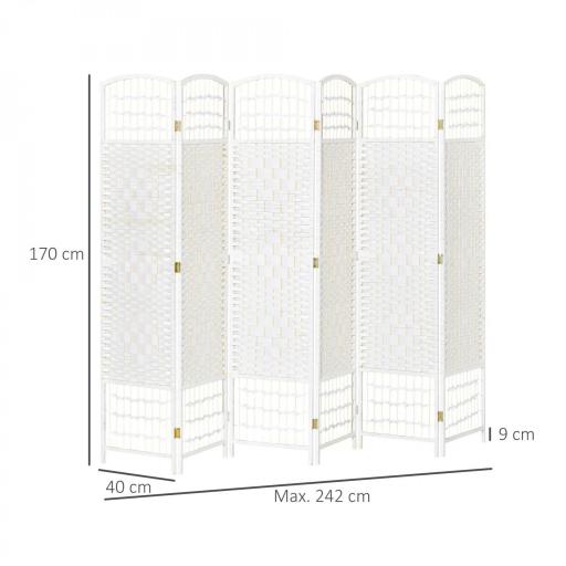 Biombo de 6 Paneles Separador de Ambientes Plegable de Fibra de Papel para Dormitorio Salón 242x170 cm Blanco [1]