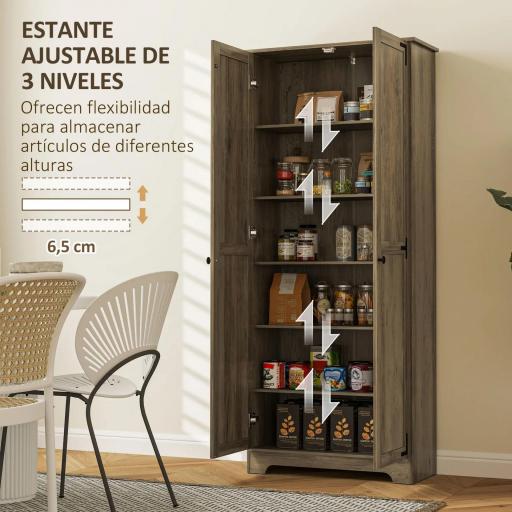 Alacena de Cocina con 2 Puertas y Estantes Ajustables para Comedor Salón 78x31,5x182 cm Marrón Grisáceo [4]