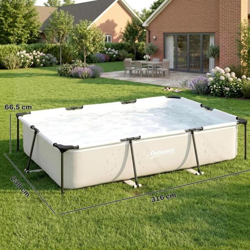 Piscina Desmontable Tubular 316x238x66,5 cm 3700 L con Marco Metálico Parche de Reparación sin Depuradora Gris [1]