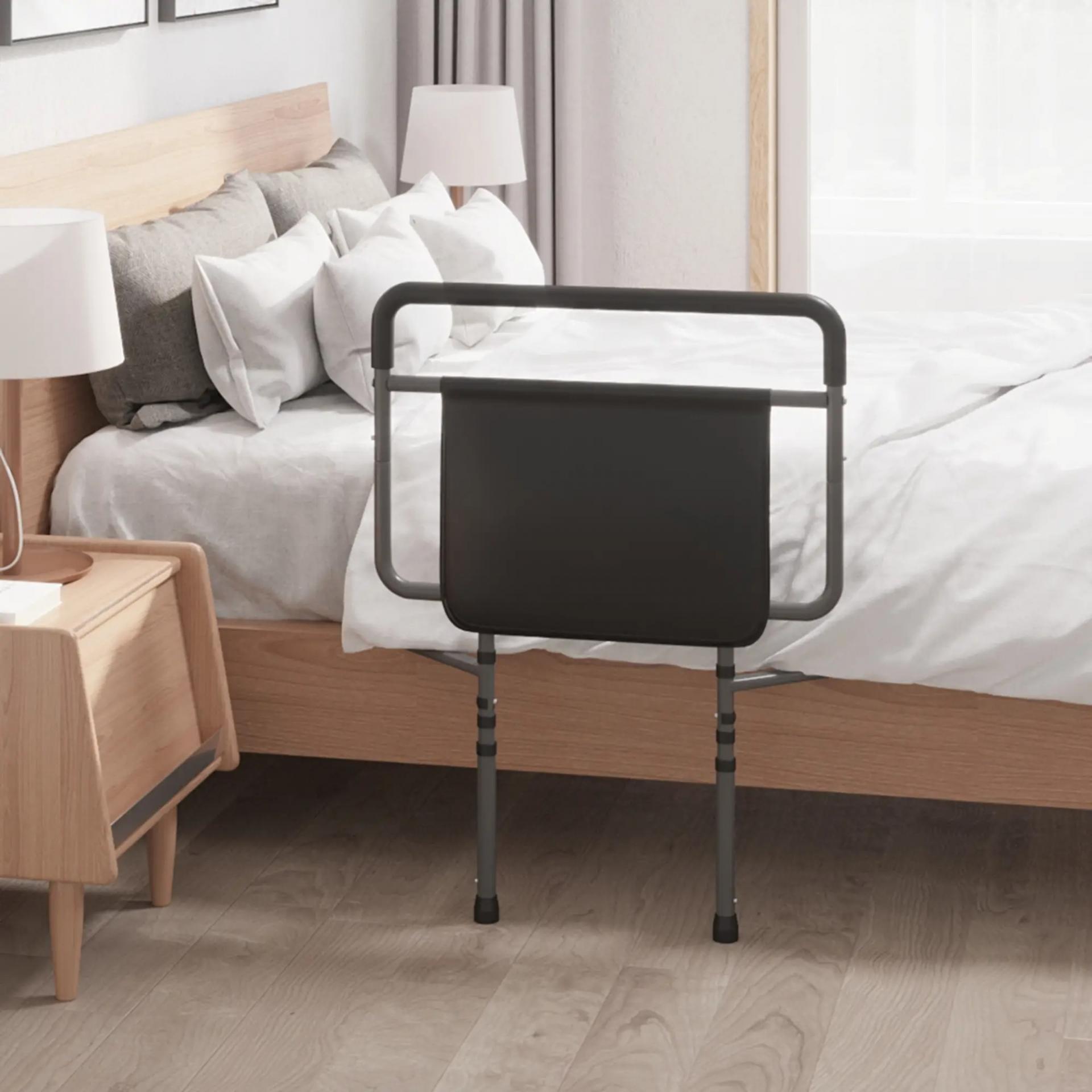 Barandilla de Cama Adulto Asidero para la Cama con Altura Ajustable Bolsillo de Almacenamiento 71x61x86-104 cm Gris