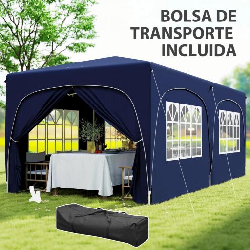 Cenador Plegable 3x6 m Gazabo con Paneles Laterales UPF50+ Altura Ajustable Bolsa de Transporte Azul Oscuro [3]