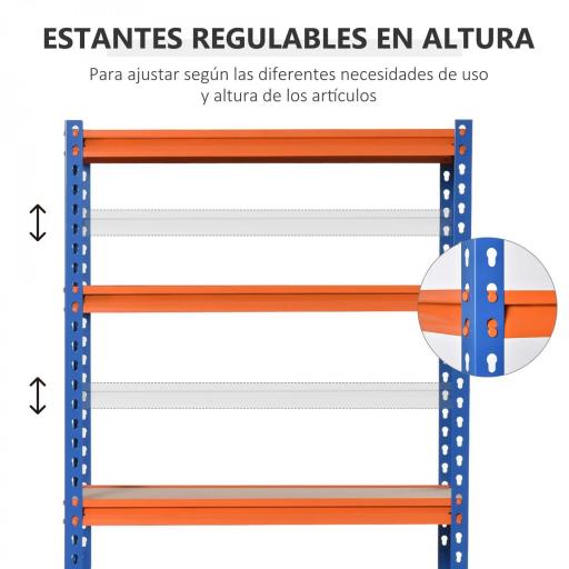 Estantería Metálica de Almacenaje 80x40x182 cm con 5 Niveles Ajustables en Altura Carga Máxima por Estante 300 kg para Almacén Garaje Taller Azul y Naranja [6]