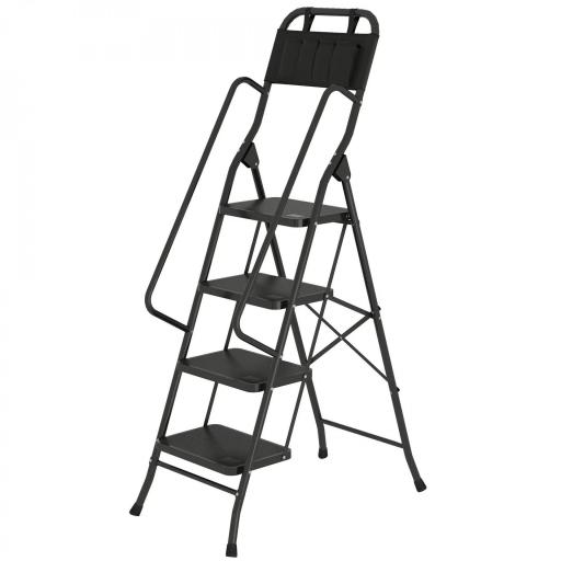 Escalera Plegable de 4 Peldaños con Bolsa de Herramientas Escalera de Tijera con Peldaños Anchos Antideslizantes Negro [9]