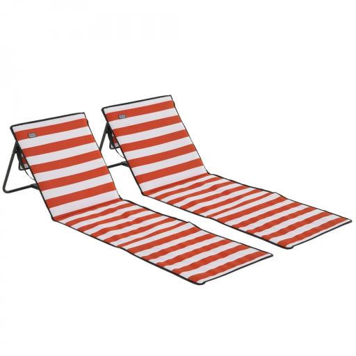 Conjunto de 2 Esterillas de Playa Plegable con Respaldo Reclinable y Bolsa de Transporte 142x51x40 cm Rojo y Blanco [8]