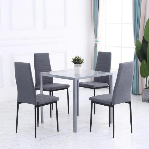 Mesa de Comedor de Cristal Mesa de Cocina Cuadrada para 4 Personas con Patas de Metal para Salón 75x75x75 cm Gris