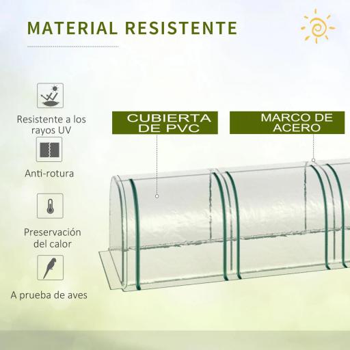 Invernadero para Jardín Terraza 395x100x80 cm para Cultivo de Plantas Tipo Túnel Marco Acero y PVC Transparente y Verde [3]