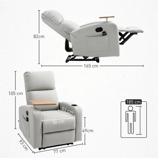Sillón de Masaje con 4 Modos Vibración Reclinación 145° Mando a Distancia 77x93x105 cm Gris Claro [1]