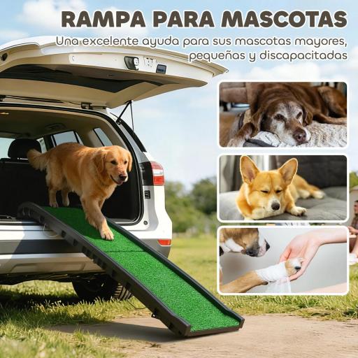 Rampa para Perros con Césped Artificial 155 cm Rampa para Perros para Coche Plegable con Asa Ángulo Ajustable Verde [4]