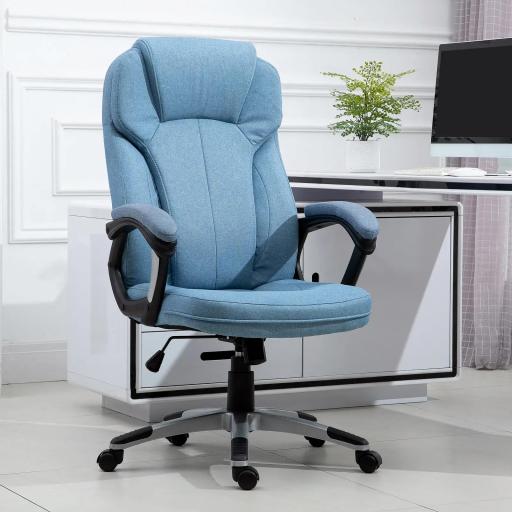 Silla de Oficina Giratoria Silla de Escritorio Ergonómica con Altura Ajustable Reposabrazos y Respaldo Alto Tapizado en Lino Ruedas 66x75x110-120 cm Azul Claro