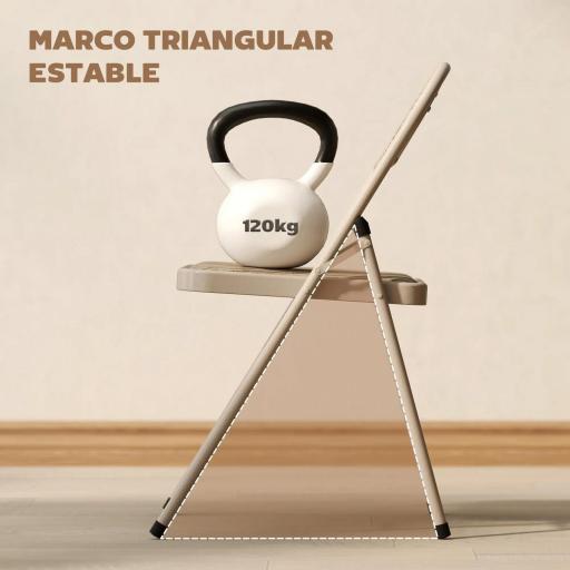 Juego de 2 Sillas Plegables Tapizadas en Lino Sintético con Respaldo y Estructura de Acero para Salón 45x46x78 cm Beige [3]