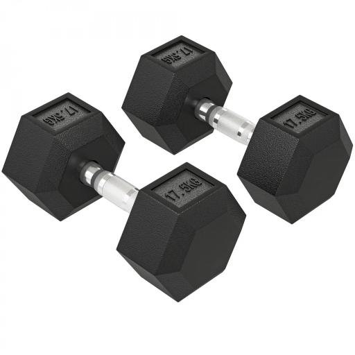  Set de 2 Mancuernas Hexagonales de 2x17,5 kg de Hierro Fundido Recubiertas en Goma para Entrenamiento en Casa Gimnasio [8]