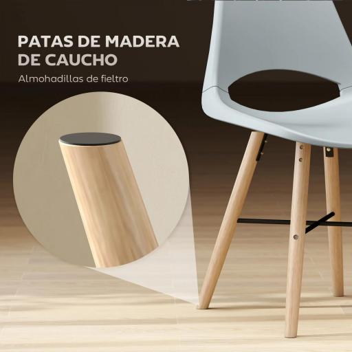 Pack de 2 Sillas de Comedor de Plástico con Respaldo Curvado y Patas de Madera de Caucho Gris [7]