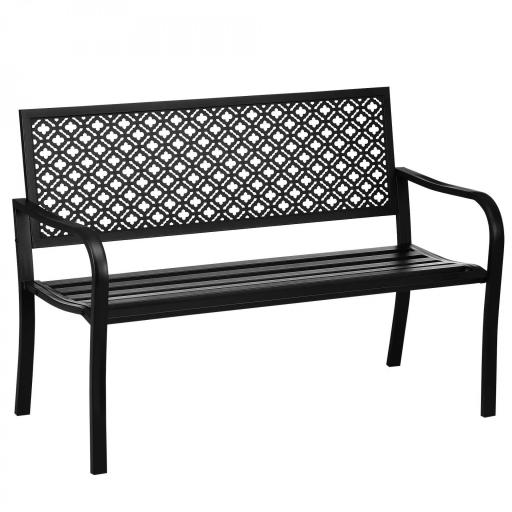 Banco de Jardín de Acero Banco de 2 Plazas con Respaldo Decorativo para Terraza Patio 127x63x83 cm Negro [8]