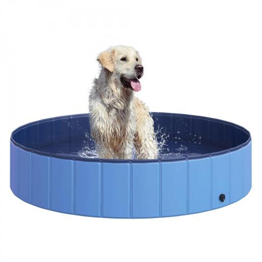 Piscina Plegable para Perros Gatos Ø140x30 cm Bañera Portátil para Mascotas PVC Antideslizante Múltiples Usos Color Azul [8]