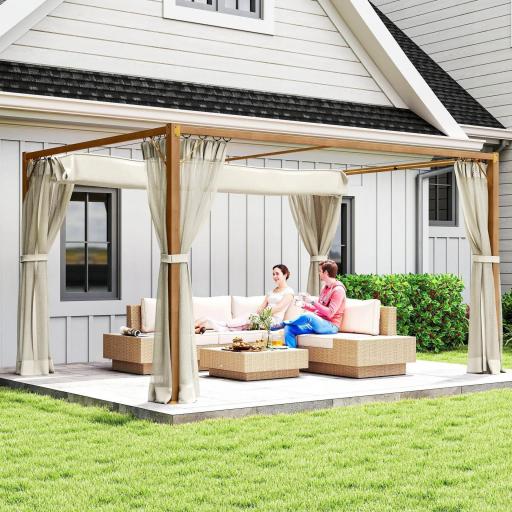Pérgola de Jardín 4x3 m con Techo Retráctil Mosquiteras Laterales de Malla y Marco de Aluminio para Terraza Natural [6]