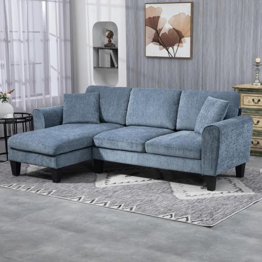 Sofá Rinconera Chaise Lounge Reversible en Forma de L con 2 Cojines Carga 200 kg 230x138x87 cm Azul Oscuro