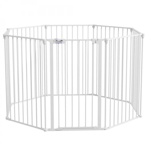 Corralito para Mascotas de 8 Paneles 64x90 cm con Doble Cerradura Función de Bloqueo Auxiliar y Forma Bricolaje Blanco [9]